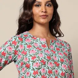 indie picks Sanganer Handblock Print Cotton Kurta with Pocket image 4