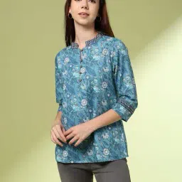 acai Women Floral Print Relaxed Fit Cambric Cotton Tunic image 4