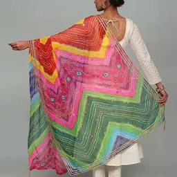 exotic india Women Stripes Georgette Dupatta image 4