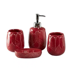 kookee 4-Piece Leaf Embossed Soap Dispenser & Holders Set image 5
