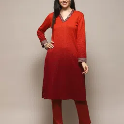 biba Women Yarn-Dyed Straight Kurta with Pants image 5