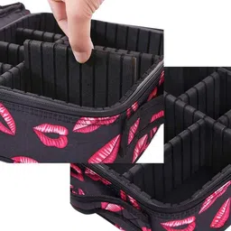 house of quirk Lips Print Makeup Storage Case with Multi Adjustable Compartment image 5