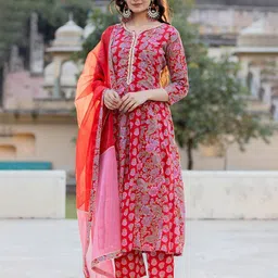 yufta Women Floral Print Anarkali Kurta Suit Set image 5