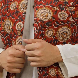 tjori Men Floral Print Nehru Jacket with Welt Pockets image 5