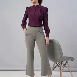 fithub Women Flared Flat-Front Pants image 5