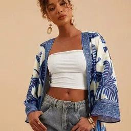 lulu & sky Women Tropical Print Relaxed Fit Shrug image 5