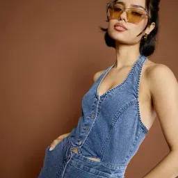 sassafras Women Sleeveless Denim Jumpsuit image 5