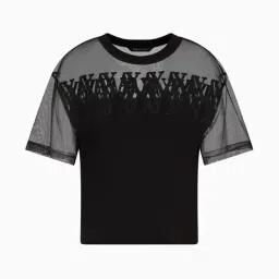 armani exchange Women Half Sleeves Summer Monogram T-Shirt image 5