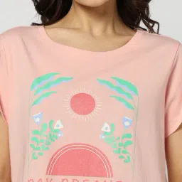 yousta Women Graphic Print Cotton Round-Neck T-Shirt image 5