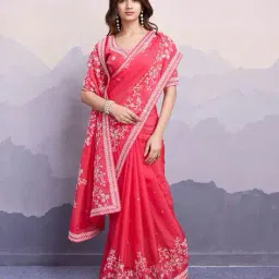svaraa Women Embroidered Saree with Contrast Border image 5