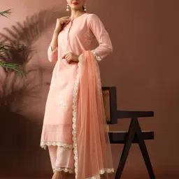 jaipur kurti Women Chanderi Cotton Embroidery Kurta Set image 5