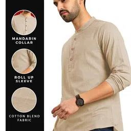 vida loca Men Slim Fit Short Kurta with Curved Hem image 5