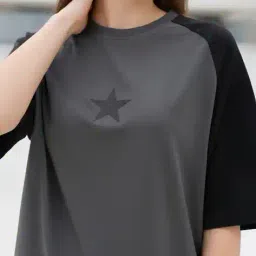 Shein Raglan Sleeve Star Chest Print Crew Tshirt image 5