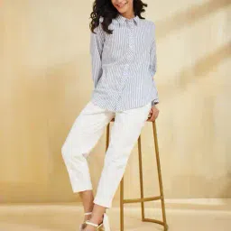 fabindia Women Regular Fit Stripes Shirt image 5