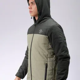 the indian garage co Men Colourblock Slim Fit Hooded Bomber Jacket image 5