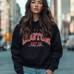 juneberry Women Regular Fit Typographic Print Hoodie image 5