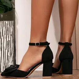 purplehunt Women Cone Heeled Sandals with Bow Details image 5