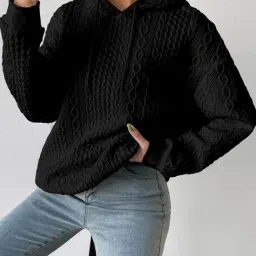 hivora Women Cable-Knit Regular Fit Hooded Top image 5