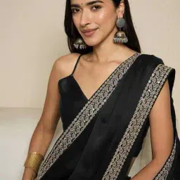 ri-wah Women Design Lace work Satin Solid Pre-stitched Saree Pre-stitched Saree image 5