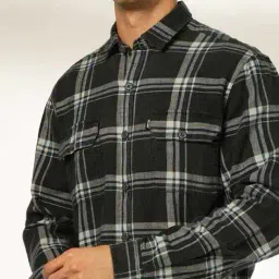 john players select Men Checked Slim Fit Shirt with Flap Pocket image 5