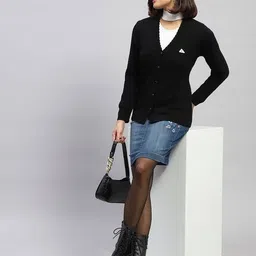 monte carlo Women V-Neck Self-design Cardigan image 5