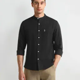 u.s. polo assn. Men Slim Fit Shirt with Band Collar image 5