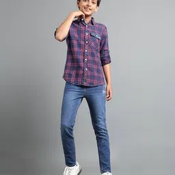 under fourteen only Boys Checks Relaxed Fit Shirt image 5