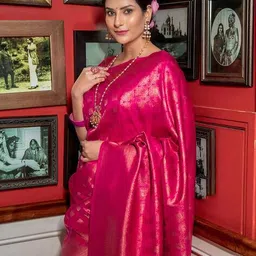 anjaneya sarees Women Banarasi Silk Saree with Blouse Piece image 5