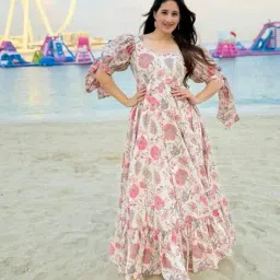 revangi Women Floral Print Gown Dress image 5