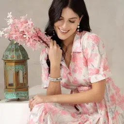 zwerlon x ag Women Floral Print Tiered Dress with Waist Tie-Up image 5