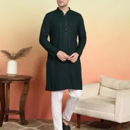 swagg india Men Embroidered Long Kurta with Mandarin Collar image 5