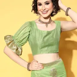 ri-wah Floral Pattern Saree with Contrast Border image 5