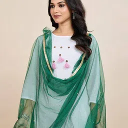 indie picks Women Frills Net Embellished Dupatta image 5