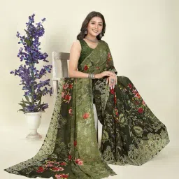 kashvi sarees Women Floral Print Saree with Contrast Border image 5