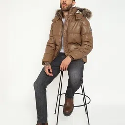 guess Regular Fit Puffer Jacket with Fur Detail image 5