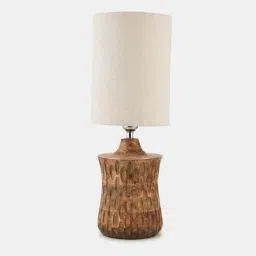 fabindia Sehar Wooden Hand Carved Table Lamp with Shade image 5