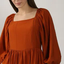 vero moda Women Fit & Flare Dress with Puff Sleeves image 5