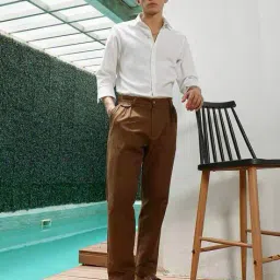 campus sutra Men Relaxed Fit Flat-Front Trousers image 5