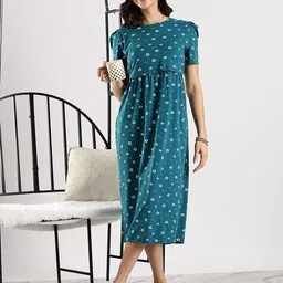 9shines label Women Floral Print Nightgown with Puff Sleeves image 5