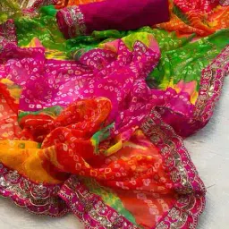 peachmode Women Bandhani Printed Georgette Saree  image 5