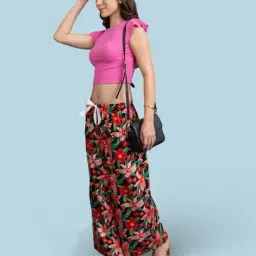 jinfo Women Floral Print Palazzos with Drawstring Waist image 5