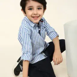 bonkids Boys Striped Regular Fit Shirt with Patch Pocket image 5