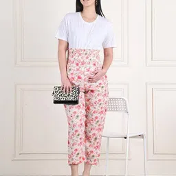 moms maternity Women Floral Print Pants with Elasticated Waist image 5