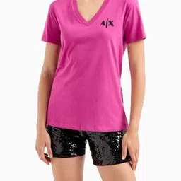 armani exchange Women Logo Print Regular Fit V-Neck T-Shirt-picture-21