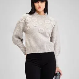 spykar Women Floral Embroidered Crew-Neck Pullover-picture-34