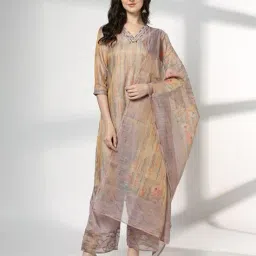 avaasa set Women Printed Straight Kurta with Pants & Dupatta image 1