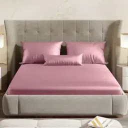 haus & kinder 300TC Satin Double Fitted Bedsheet with 2 Pillow Cover-picture-41