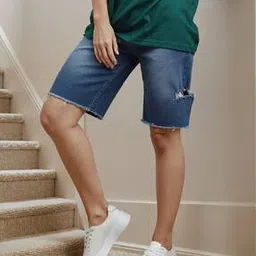 Shein High Rise Frayed Hem Distressed Denim Shorts-picture-40