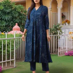 anni designer Women Floral Printed Anarkali Kurta with Pants Set image 1