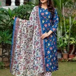 revangi Women Floral Print Straight Kurta Suit Set-picture-12